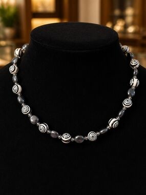 Black and White Spiral Bead Necklace - Women Jewelry